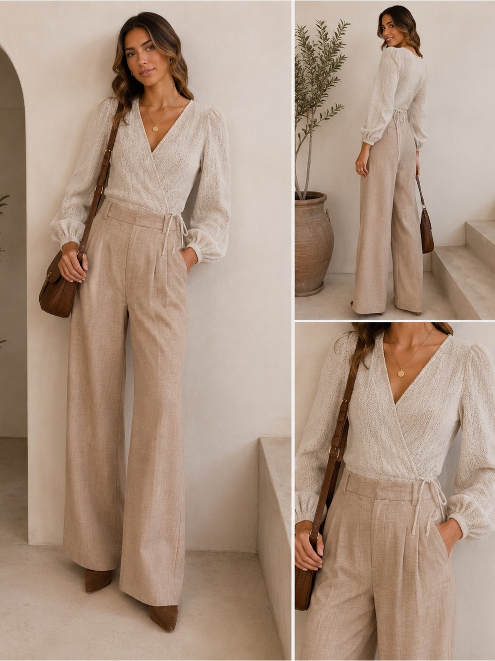 Wilfred Beige Pleated Wide Leg Pants
